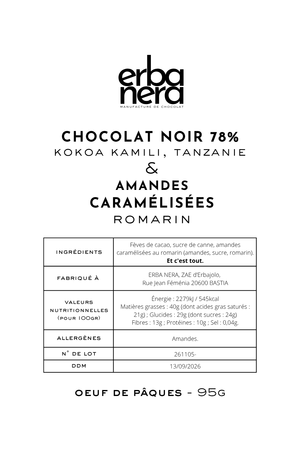 OEUF DE PÂQUES - kokoa kamili & amandes caramélisées au romarin